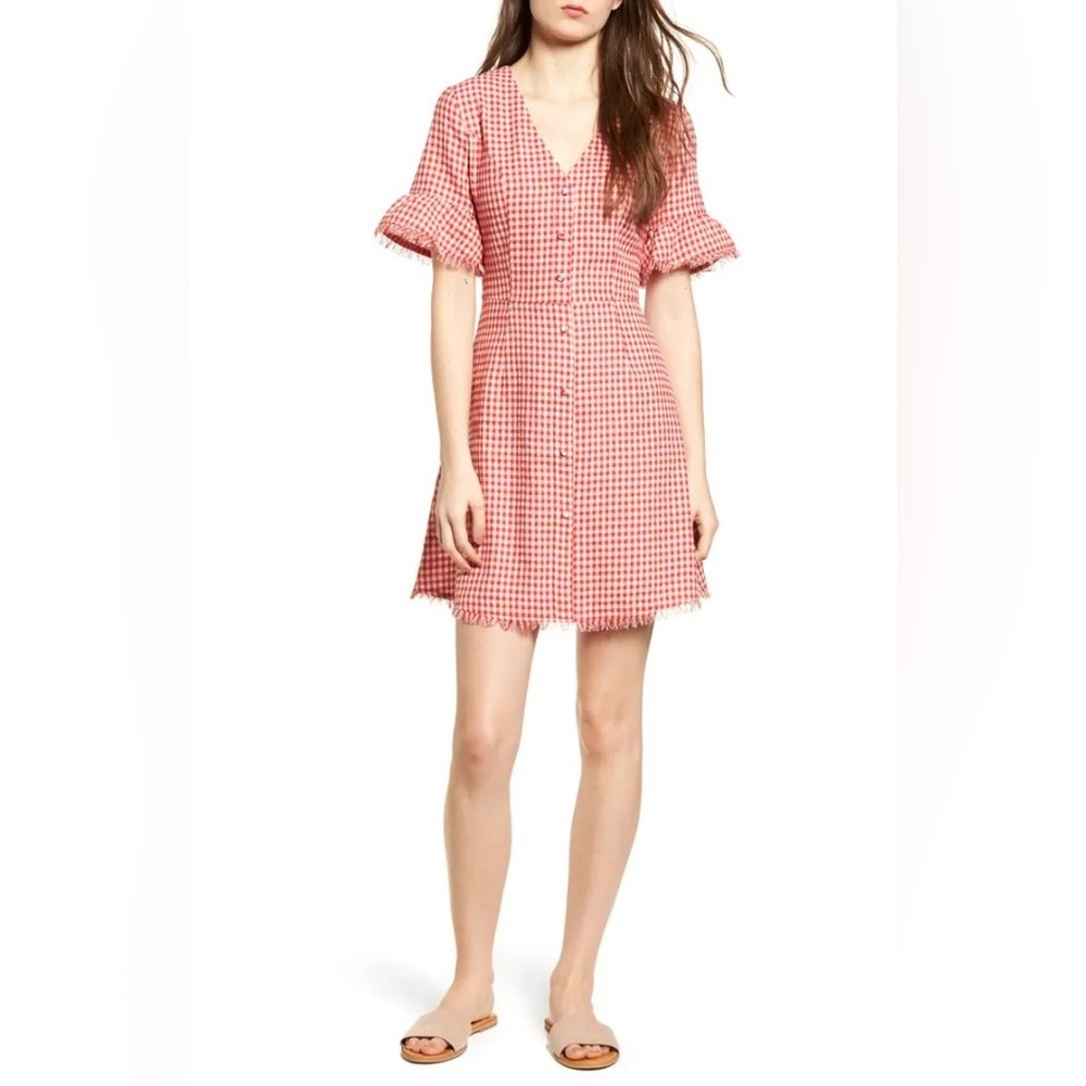 Moon River Gingham Puff Sleeve Dress